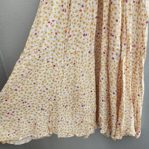 Free People Dress Womens Small Yellow Floral V Neck Smocked Waist Midi OB1078725 - Picture 4 of 10